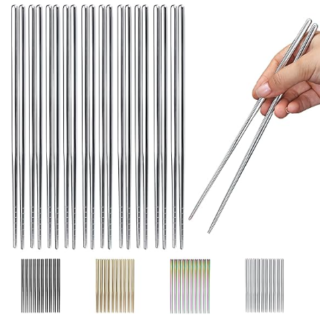 10 Pares de Palillos, Palillos de Acero Inoxidable, Palillos Reutilizables, Palillos Chinos Japoneses